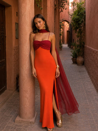 Valentina | Two-Tone Draped Long Dress