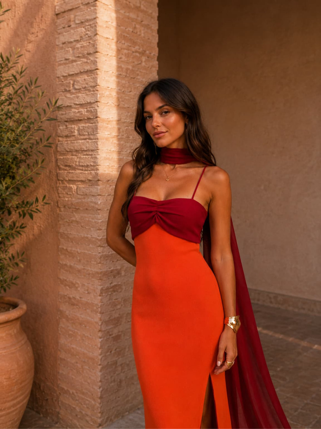 Valentina | Two-Tone Draped Long Dress