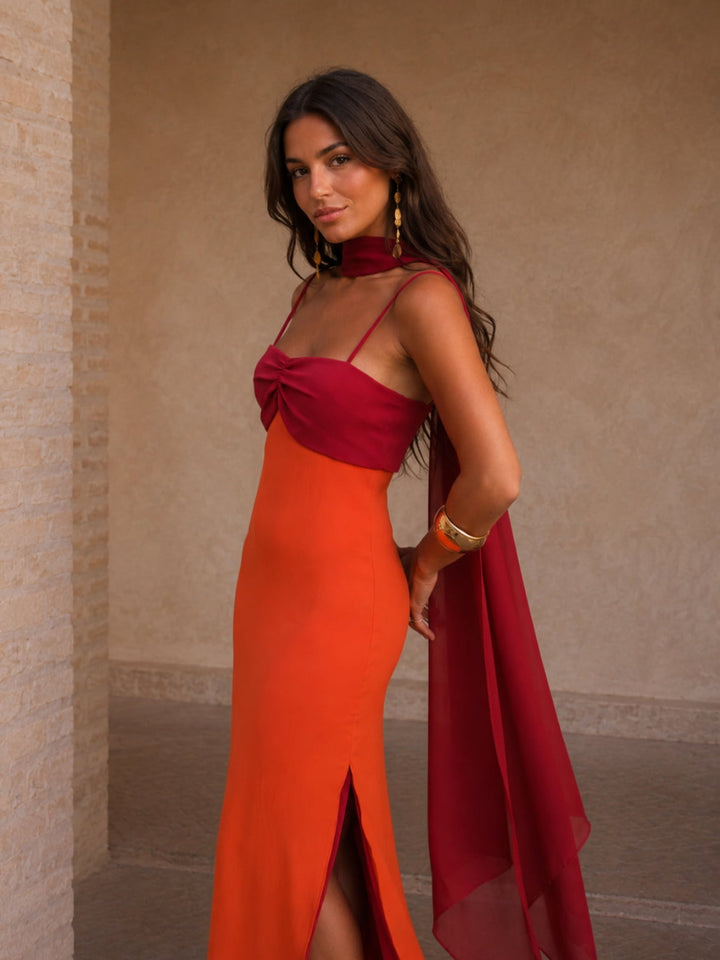 Valentina | Two-Tone Draped Long Dress