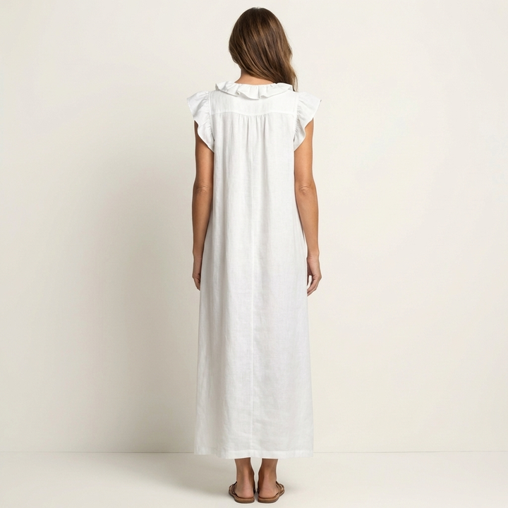 Rosalind | Ruffle V-Neck Linen Maxi Dress