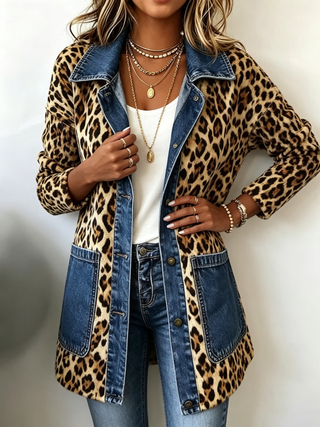 Josephine | Long Leopard Print Denim Jacket