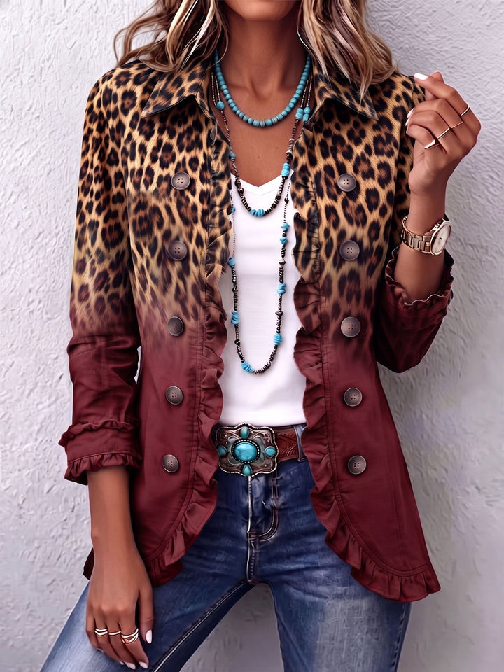 Kenya | Leopard-to-Turquoise Ombré Ruffle Blazer