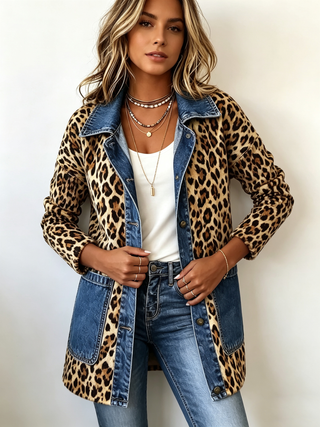 Josephine | Long Leopard Print Denim Jacket