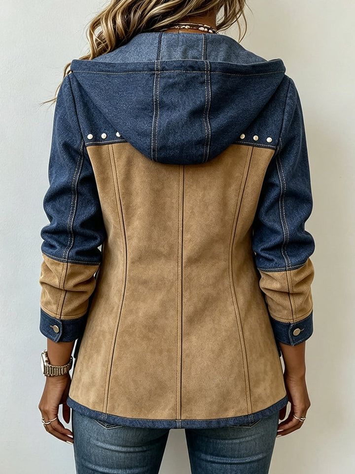 Quinn | Navy & Camel Colour-Block Hooded Jacket